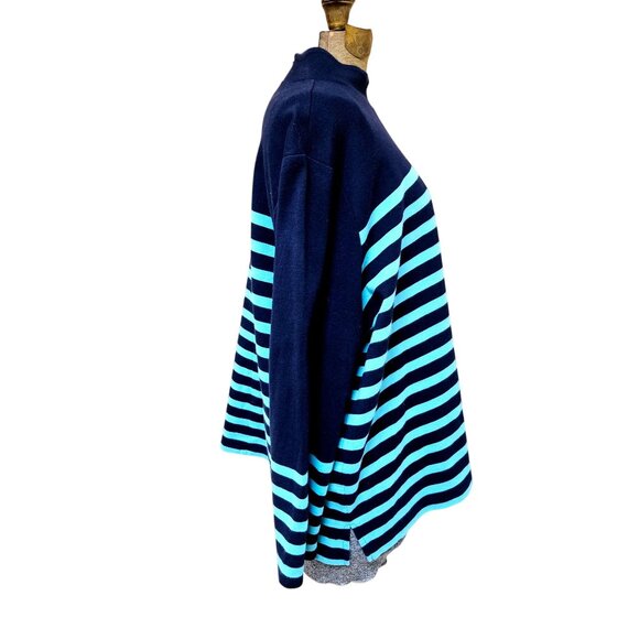 Talbots Womens Petite Striped Pullover Top 3XP Black & Aqua Cotton Blend - Picture 4 of 10